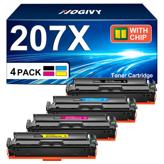 NOGIVY 207X Toner Set with Chip Compatible for HP 207X 207A Toner for Color Laserjet Pro MFP M283fdw Toner for M255dw M282nw M283fdn W2210X W2211X W2212X W2213X (Black Cyan Yellow Magenta, 4-Pack)