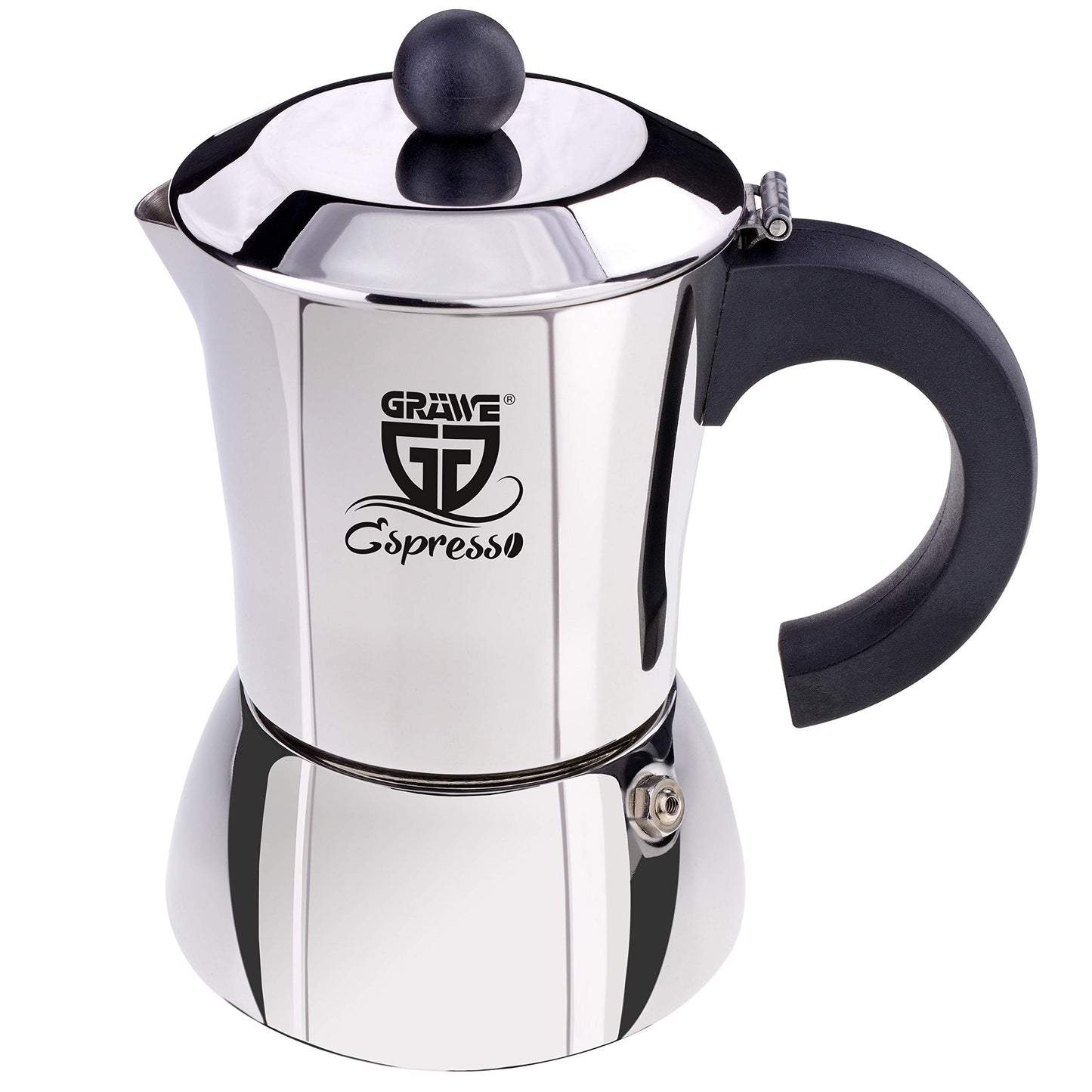GRÄWE Induction Espresso Maker, Stainless Steel Espresso Pot for 4 Cups, Classic Espresso Maker without Aluminum - 200 ml