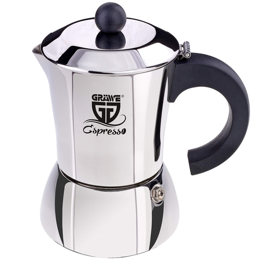 GRÄWE Induction Espresso Maker, Stainless Steel Espresso Pot for 4 Cups, Classic Espresso Maker without Aluminum - 200 ml
