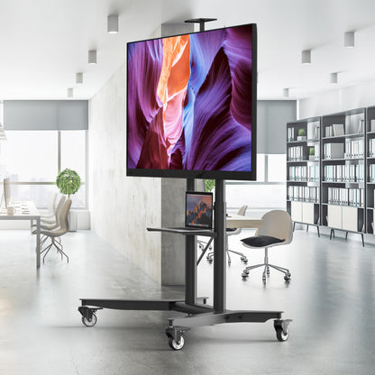 ONKRON TV stand on wheels for 55-90 inch TVs, max weight capacity 90 kg, rolling TV stand with adjustable height, max VESA 800x600, professional TV cart with black rollers TS1871-B.
