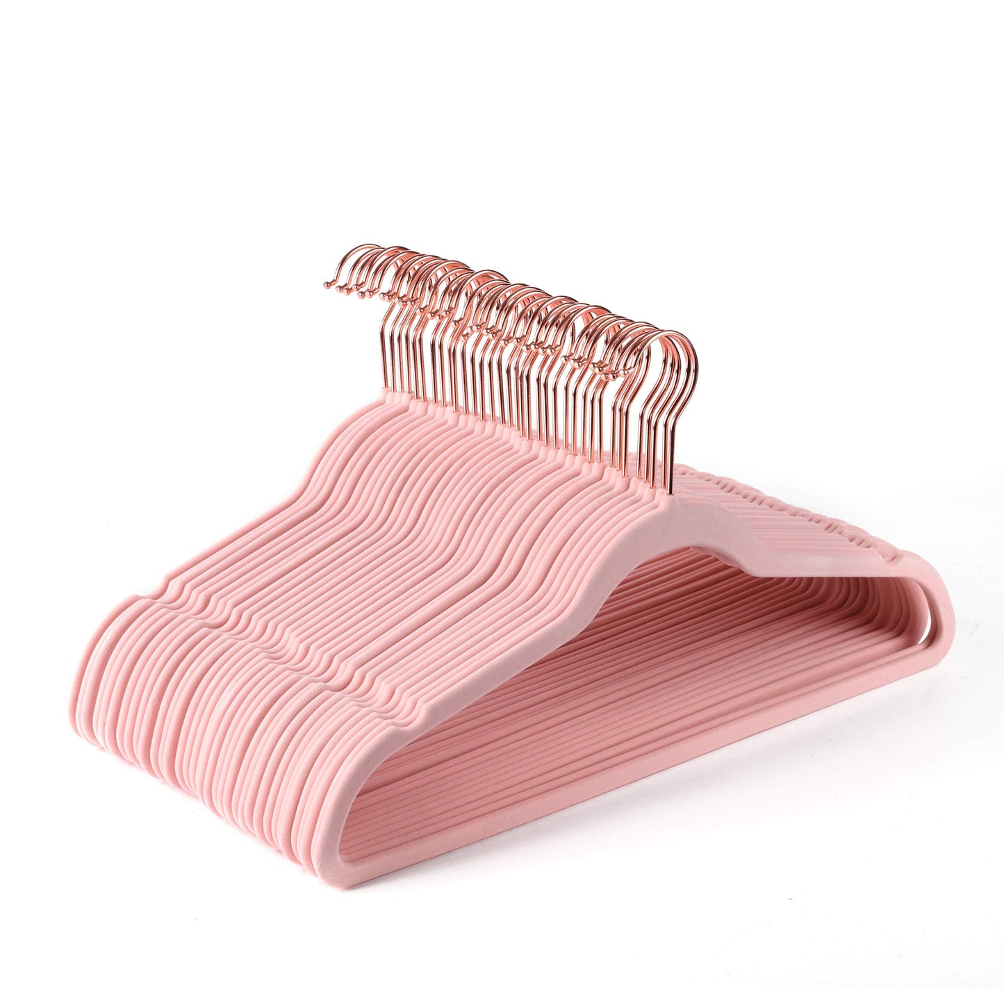 Arekuaei pink velvet hangers, durable, non-slip, space-saving hangers, copper/rose gold, 50 pieces