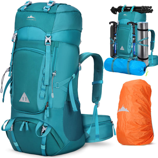 IGOLUMON trekking backpack 60L hiking backpack for men and women travel backpack large backpack with rain cover for camping trekking mountaineering outdoor travel, green