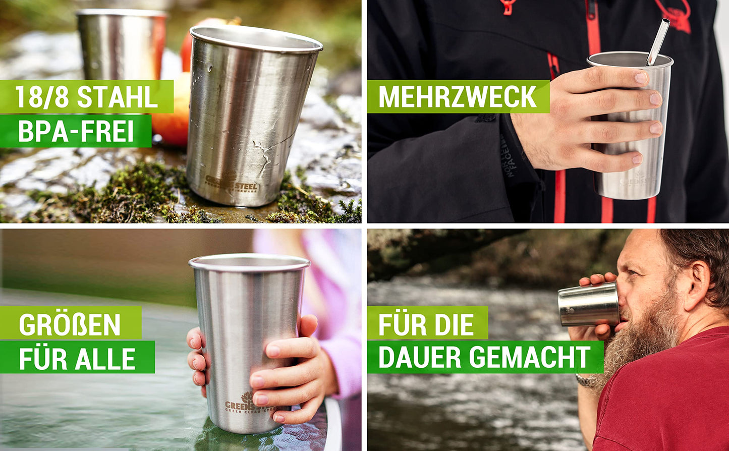 Greens Steel Stainless Steel Tumbler - Set of 4, Black, 16oz I Single-walled, stackable & reusable drinking cup set I Scratch-resistant, non-slip, colorfast & BPA-free I Ideal for travel & camping