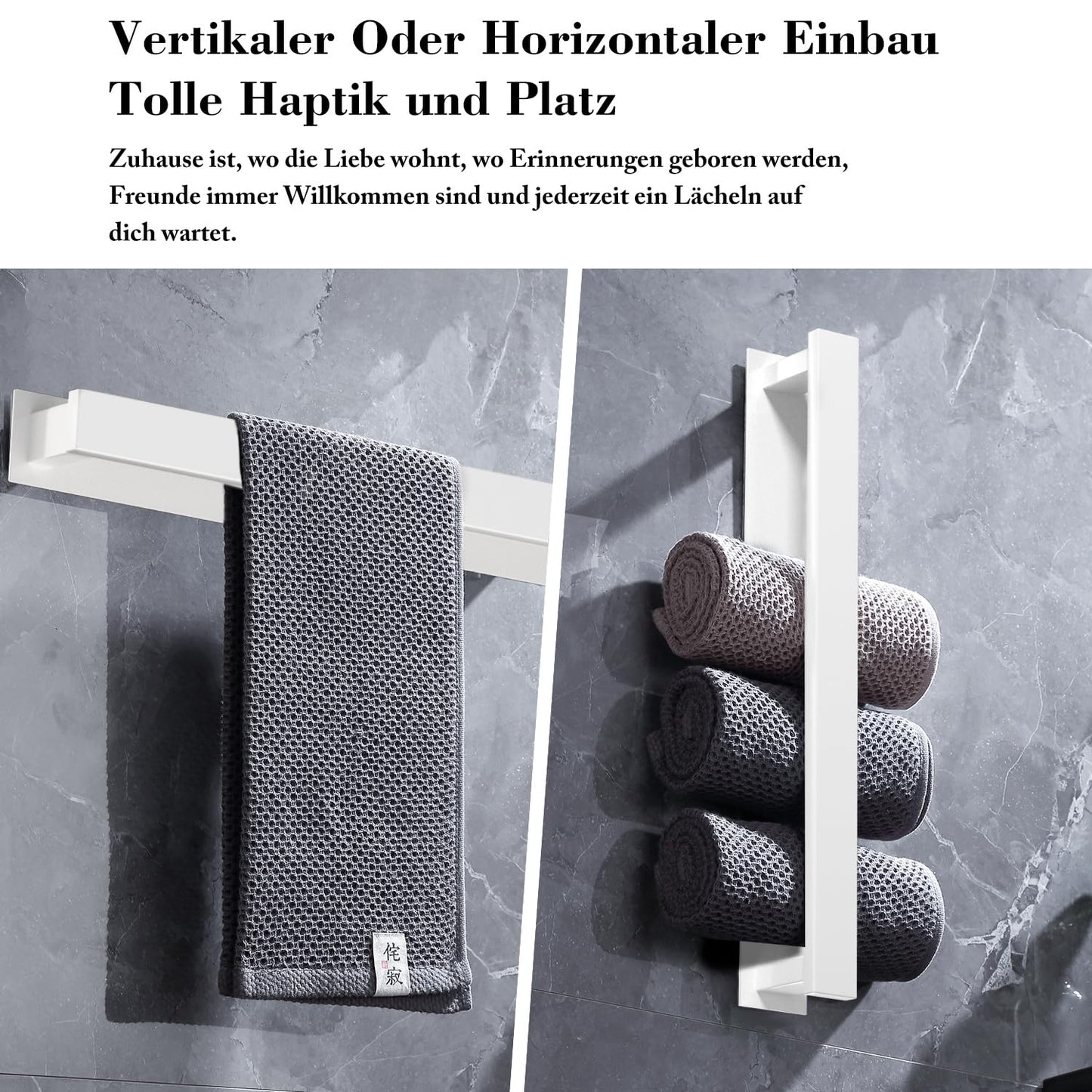 Towel holder without drilling, silver towel holder, bathroom towel holder, guest towel holder, wall-mounted brushed silver stainless steel towel holder (white color, 2 pack)