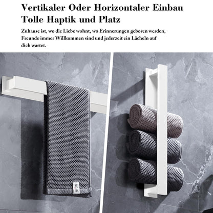 Towel holder without drilling, silver towel holder, bathroom towel holder, guest towel holder, wall-mounted brushed silver stainless steel towel holder (white color, 2 pack)