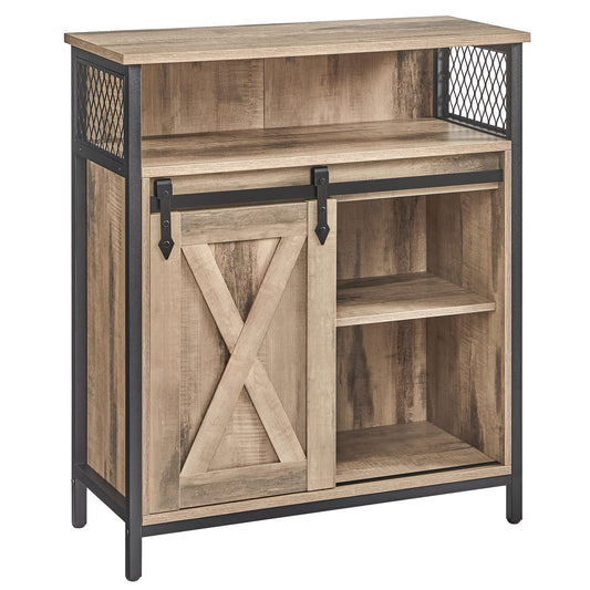 VASAGLE sideboard, kitchen cabinet, storage cabinet, with sliding door, 30 x 70 x 80 cm, adjustable shelf, open compartment, country style, for living room, oak brown-black LSC089B50