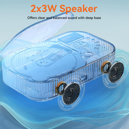 MONODEAL portable CD player with two stereo speakers, Bluetooth, and radio. Rechargeable Discman CD player, supports AUX/USB.