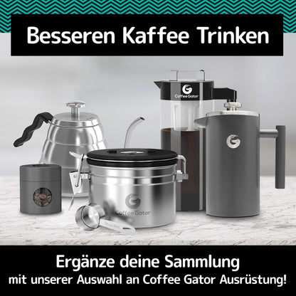 Coffee Gator French Press 1 Liter - with Travel Jar Canister, Double-Walled Insulated Stainless Steel Coffee Maker, Portable Hot Cold Brew Tea Pot for Home Office Kitchen Camping Outdoor