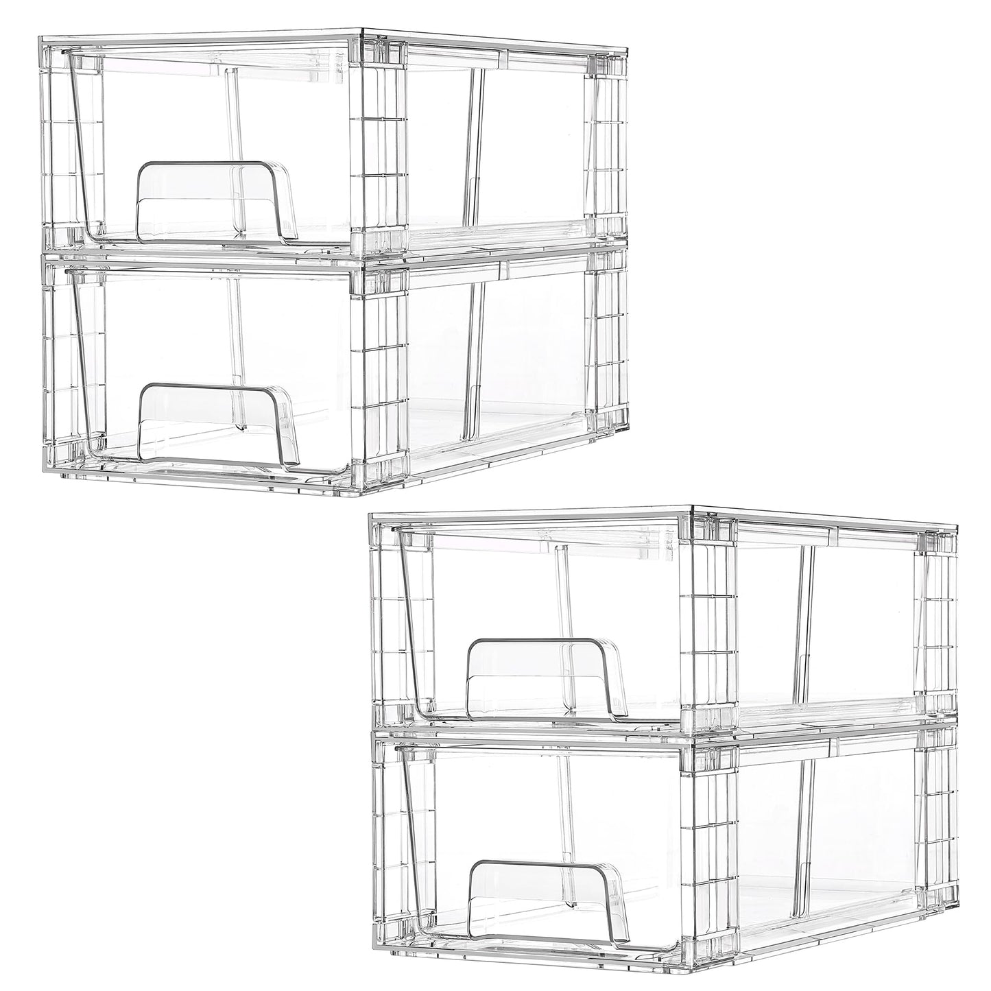 Vtopmart 4 Pieces Stackable Storage Drawers, transparent Acrylic Drawers Organizers with Handles, Storage Organizer for Fridge, Bathroom, Closet, Pantry