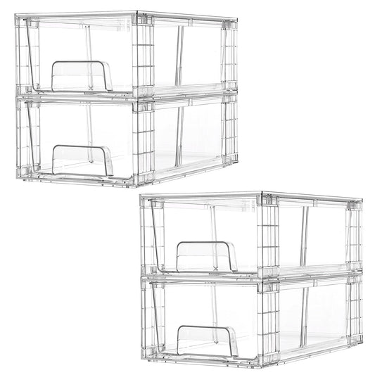 Vtopmart 4 Pieces Stackable Storage Drawers, transparent Acrylic Drawers Organizers with Handles, Storage Organizer for Fridge, Bathroom, Closet, Pantry