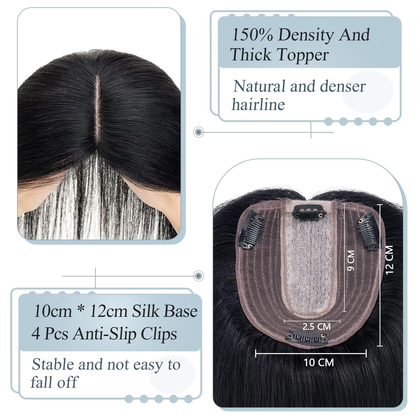 TESS Hair Topper real hair black, 10x12cm base wig women #1 black hair topper real hair 40g 30 cm hair topper clip in hairpiece extensions