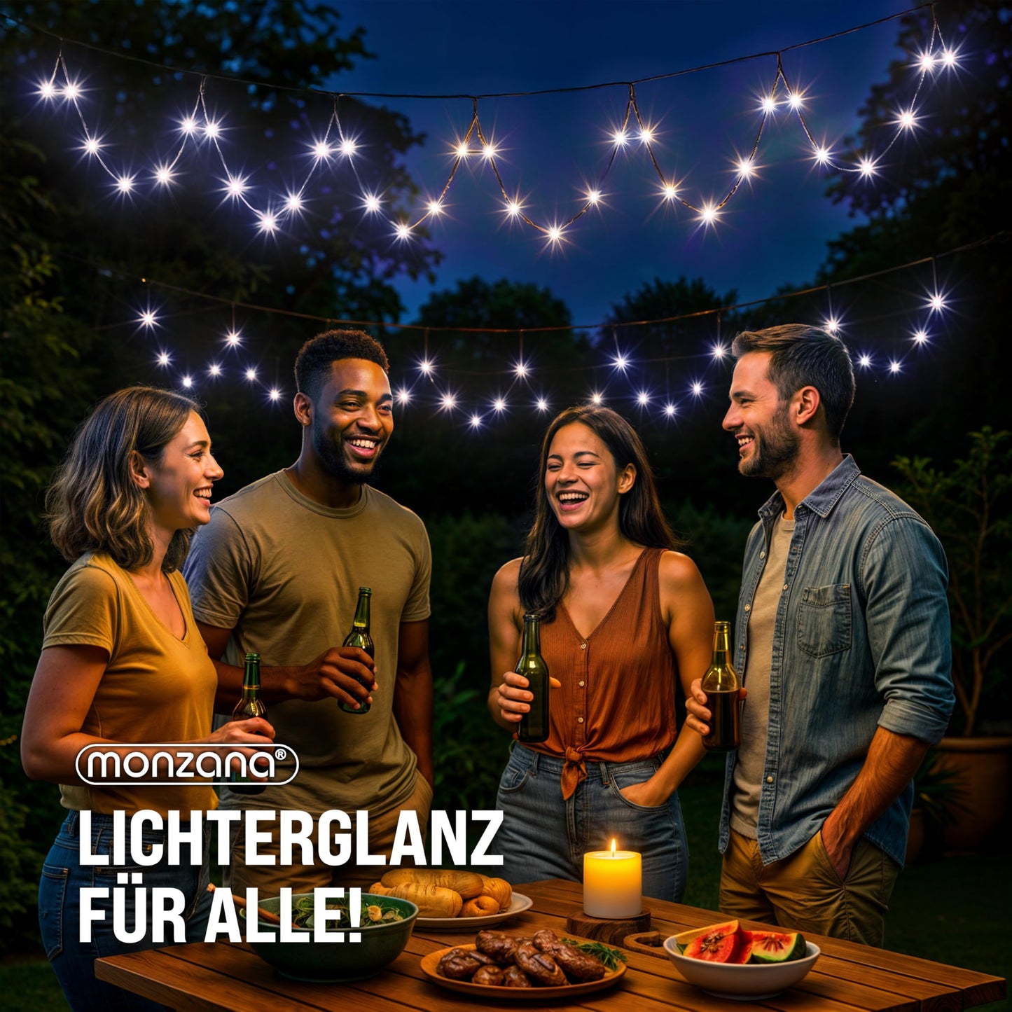 MONZANA® 200 LED string lights 20m Christmas tree outdoor indoor timer 8 modes dimmable remote control IP44 window decoration Christmas lighting cool white