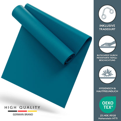 LILENO SPORTS Yoga Mat Caribbean Sea (180x60cm) - Extra non-slip sports and yoga mat in 4mm thickness - Gymnastics and fitness mat for workout and yoga - Sports mat for home