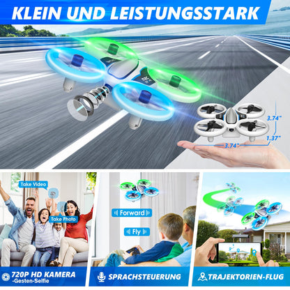 Mini drone with HD 720P camera for kids, RC drone with LED lights, quadcopter with 3D flips, headless mode and 3 batteries, 21 mins long flight time, toy drone helicopter for kids and beginners.