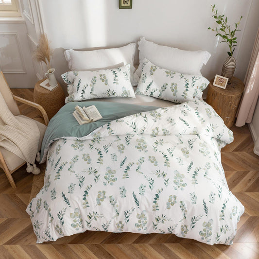 MILDLY bedding 200x200 cotton, bedding sets with plant pattern, zipper, ÖkoTex certified, includes 1 duvet cover 200x200 and 2 pillowcases 80x80, green (Katharina)