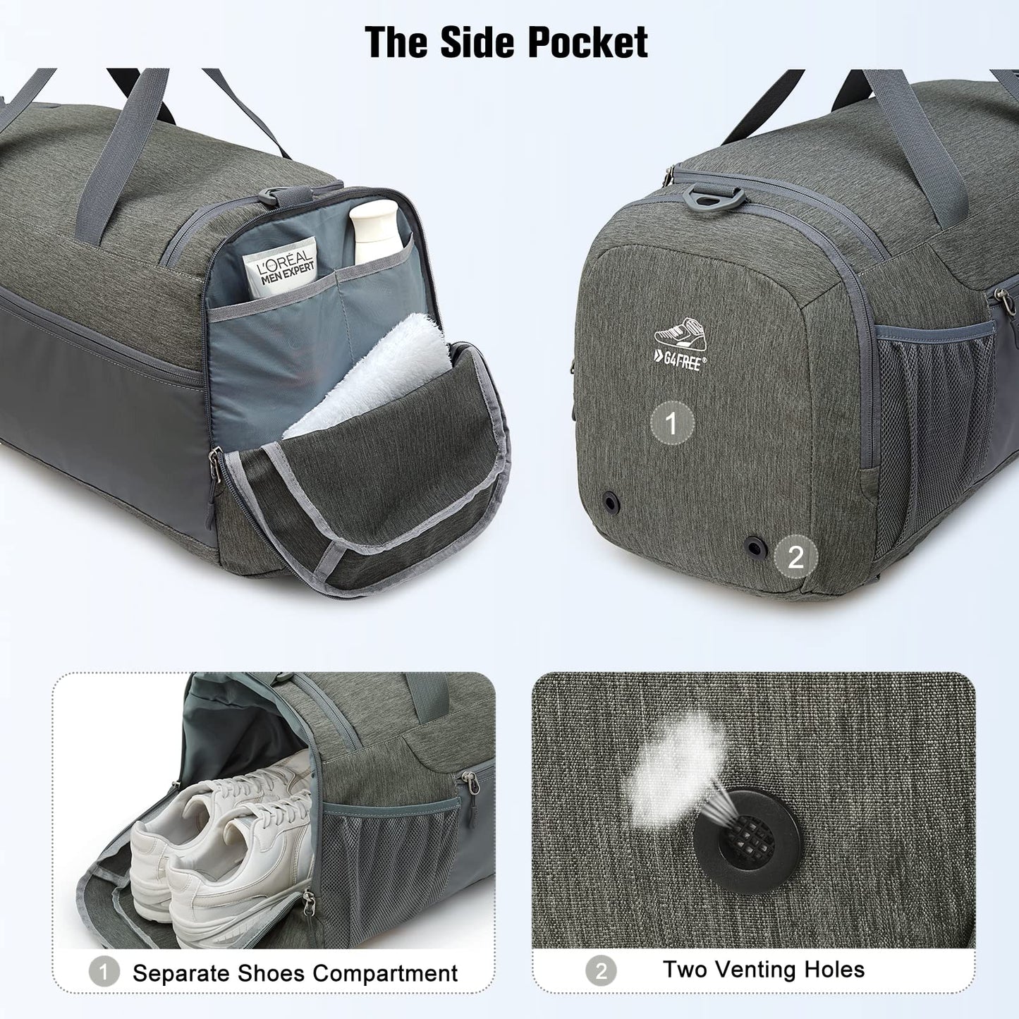 G4Free 45L Large Sports Bag & Travel Bag for Men and Women/ with Shoe Compartment & Wet Pocket/ Training Bag & Gym Bag & School Sports Bag/ for School & Sports & Fitness & Travel