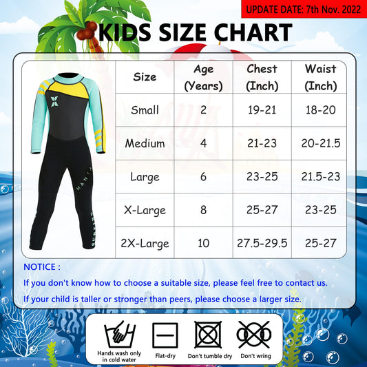NATYFLY Kids Neoprene Wetsuit 2.5mm Neoprene Thermal Swimsuit Boys Girls Long/Short Sleeve Diving Suit Back Zip One Piece Swimwear