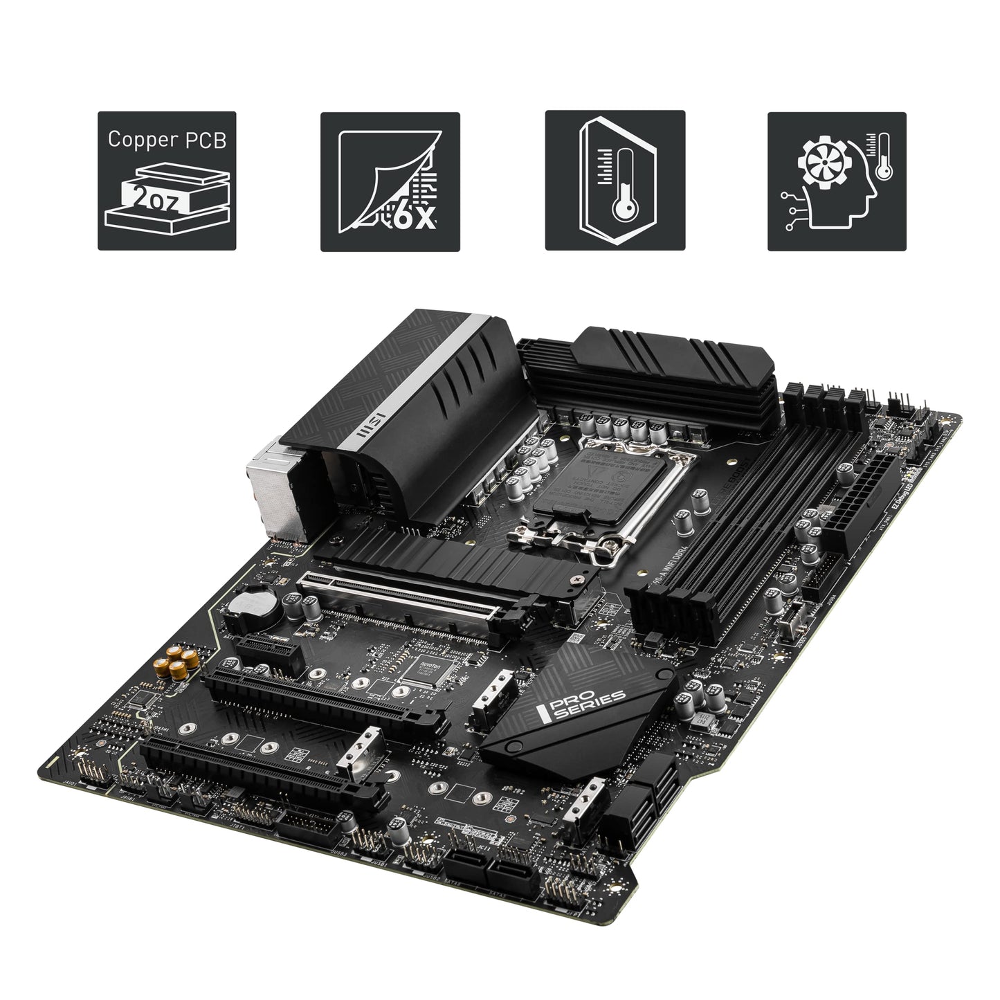 MSI PRO Z690-A WIFI DDR4 ATX motherboard supports 12th Gen Intel processors, LGA 1700 - 14 Duet Rail 55A VRM, Memory Boost 5200MHz/OC, 1 x PCIe 5.0 x16, 3 x M.2 Gen4 x4, 2.5G LAN, Wi-Fi 6.
