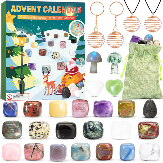 Advent calendar 2024 Children for crystals with 24 day Christmas calendar countdown, Natural minerals and gemstones, Scientific Christmas gifts for boys and girls
