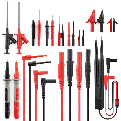 KAIWEETS Test Leads Test Cable Kits 23-Piece Electronic Cables with Alligator Clips, Tweezers, Hooks, Insulated Piercing Needle, Replaceable Test Probes Kit for Digital Multimeter