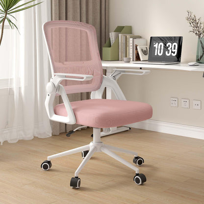 naspaluro office chair with foldable armrests, ergonomic desk chair with mesh backrest, lumbar support, height adjustable, rocking function, padded seat cushion, pink