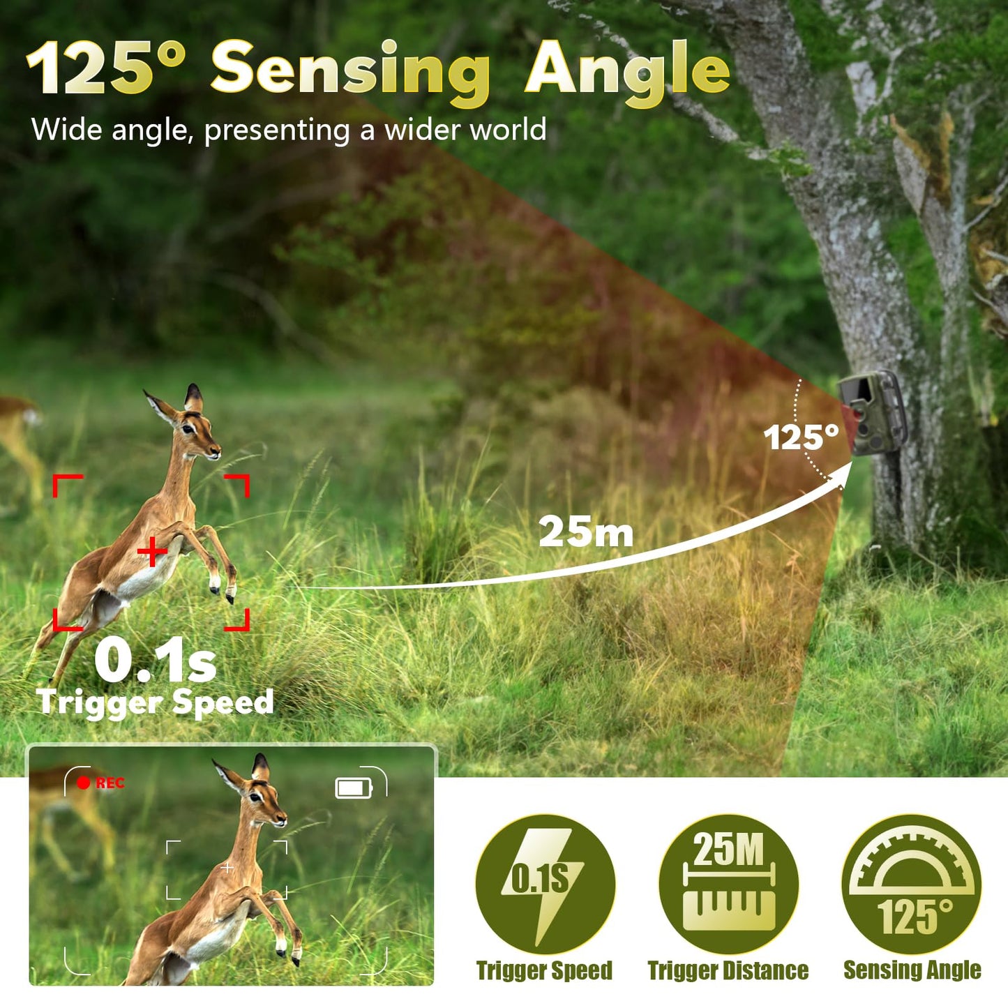 Coolife trail camera 48MP 4K with motion sensor night vision IP67 waterproof & dustproof wildlife camera winner 3-zone infrared sensor 125° wide angle wildlife camera with 32G memory card