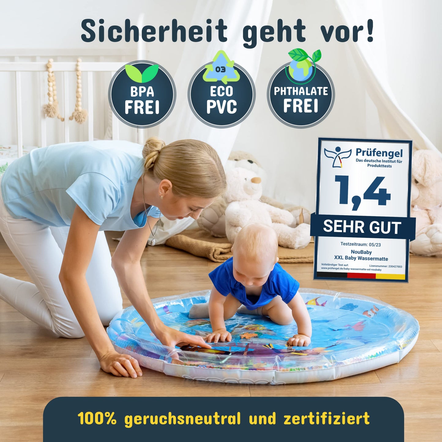 NouBaby® Water Mat Baby BPA Free XXL I Baby Mat and Toy for 3, 6, and 9 Months I Water Play Mat Baby, Aqua Mat Baby as Baby Water Mat, Tummy Time Toy Baby and Baby Mat Water