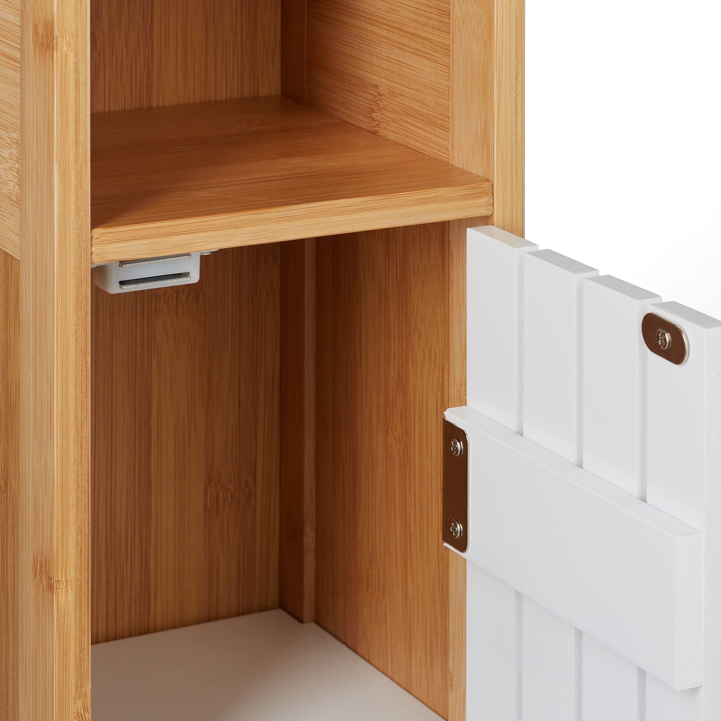 Relaxdays standing toilet paper holder, bathroom rack HWD: 71x18x20 cm, MDF & bamboo, toilet paper cabinet, brown/white
