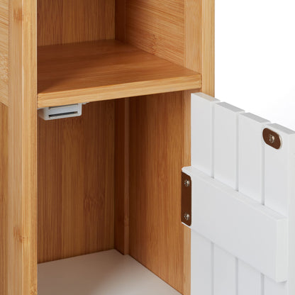 Relaxdays standing toilet paper holder, bathroom rack HWD: 71x18x20 cm, MDF & bamboo, toilet paper cabinet, brown/white