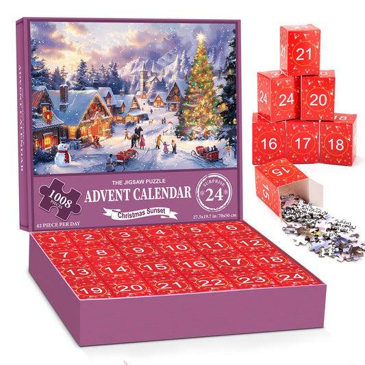 peiranup Jigsaw Puzzle Advent Calendar 2025, Family Vacation Puzzle 1008 Pieces Puzzles, 24 Boxes Puzzles for Countdown to Christmas, Home Decoration, Christmas Gifts for Adults