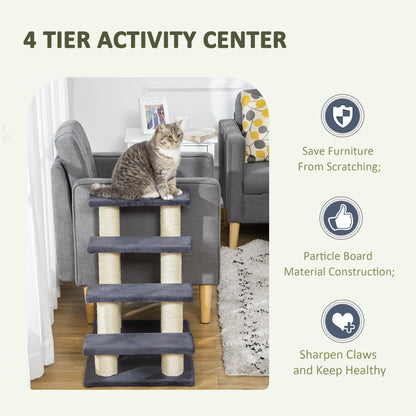 PawHut Pet Stairs Cat Stairs Dog Stairs 4 Steps Stairs for Cats and Dogs Plush Grey 60 x 42 x 61 cm