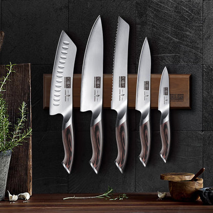 HOSHANHO 6-piece Knife Set, Ultra Sharp Kitchen Knife Set with Magnetic Knife Holder, Professional High Quality Carbon Steel Cooking Knife Set, Ergonomic Pakkawood Handle