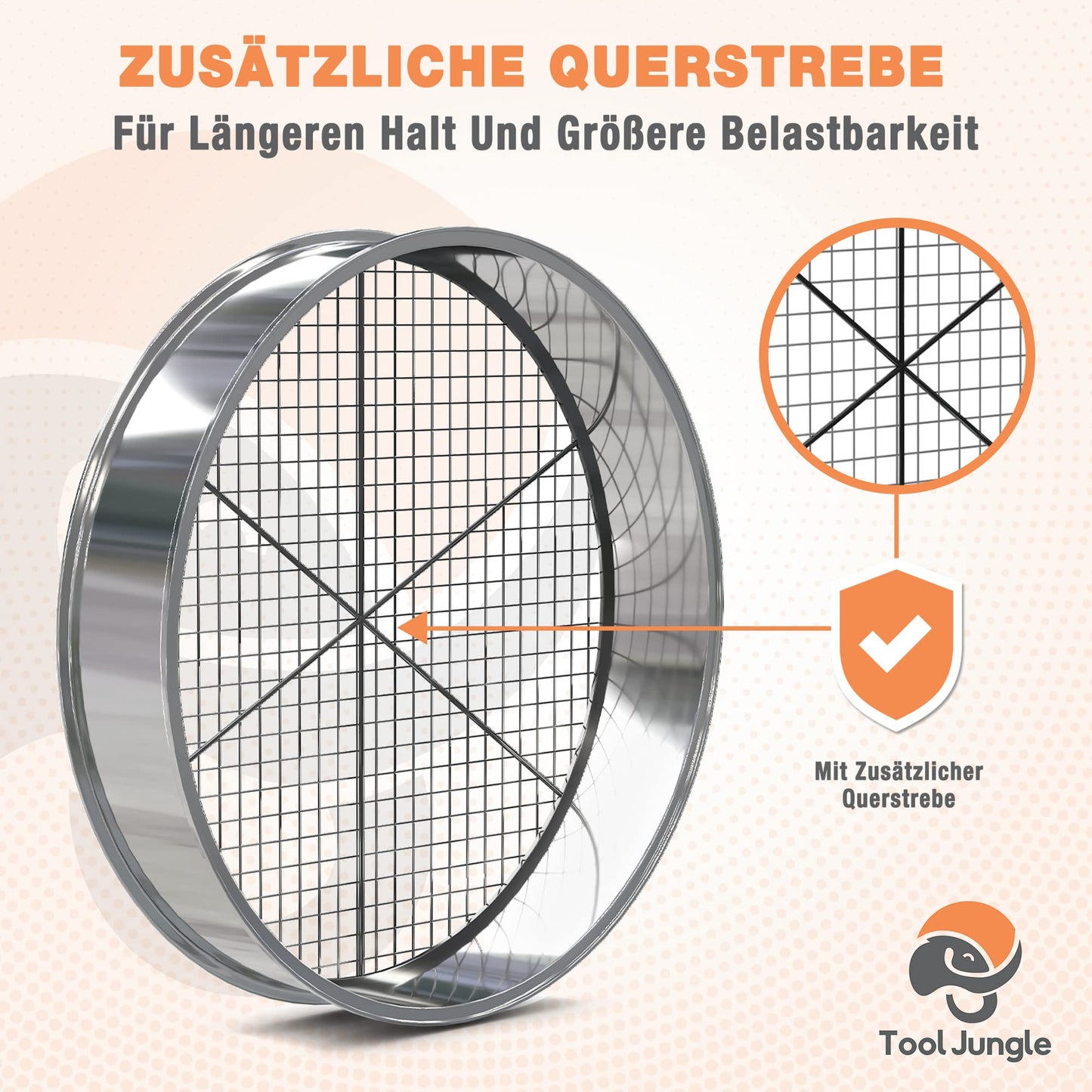 Tool Jungle- Stainless steel garden sieve - includes 5 sieve inserts Ø 3.5, 8, 9, 12mm - Compost sieve weatherproof - with additional crossbar for more stability.