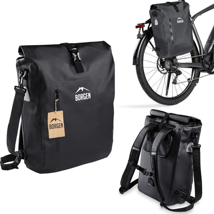 Borrow 3in1 waterproof bike bag for luggage rack - Reinforced straps (Innovation 2023) - Can be used as a bike backpack, luggage rack bag, bike bag, and backpack.