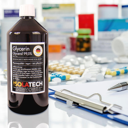 ISOLATECH Glycerin 99.5% 2 liters pharmaceutical grade made in Germany, tested 99.98% pure vegetable, glycerin glycerol liquid transparent 2 x 1000ml bottle (contents 2 x 1.2kg)
