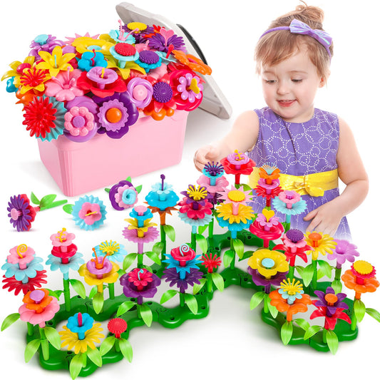 Fivejoy Flower Garden Toy for 3+ Year Old Girls, Montessori Toy Flower Building Blocks Motor Skills Toy, DIY Toy for 3-5 Year Old Girls and Boys, Birthday Gift