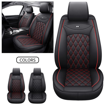 2 pieces of black and red leather car front seat covers with rhombus pattern - Universal fit for most cars - Airbag compatible - Durable faux leather - Easy installation.