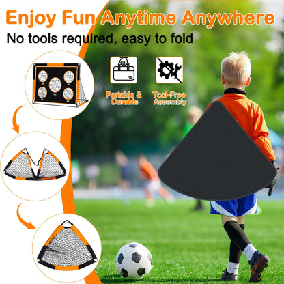 Gofady 2-in-1 Soccer Goal for Kids - Portable & Durable Soccer Goal with 5 Target Areas, Foldable Design, Carrying Bag, Garden, Park, Beach (Orange, 150 * 120 * 120cm)