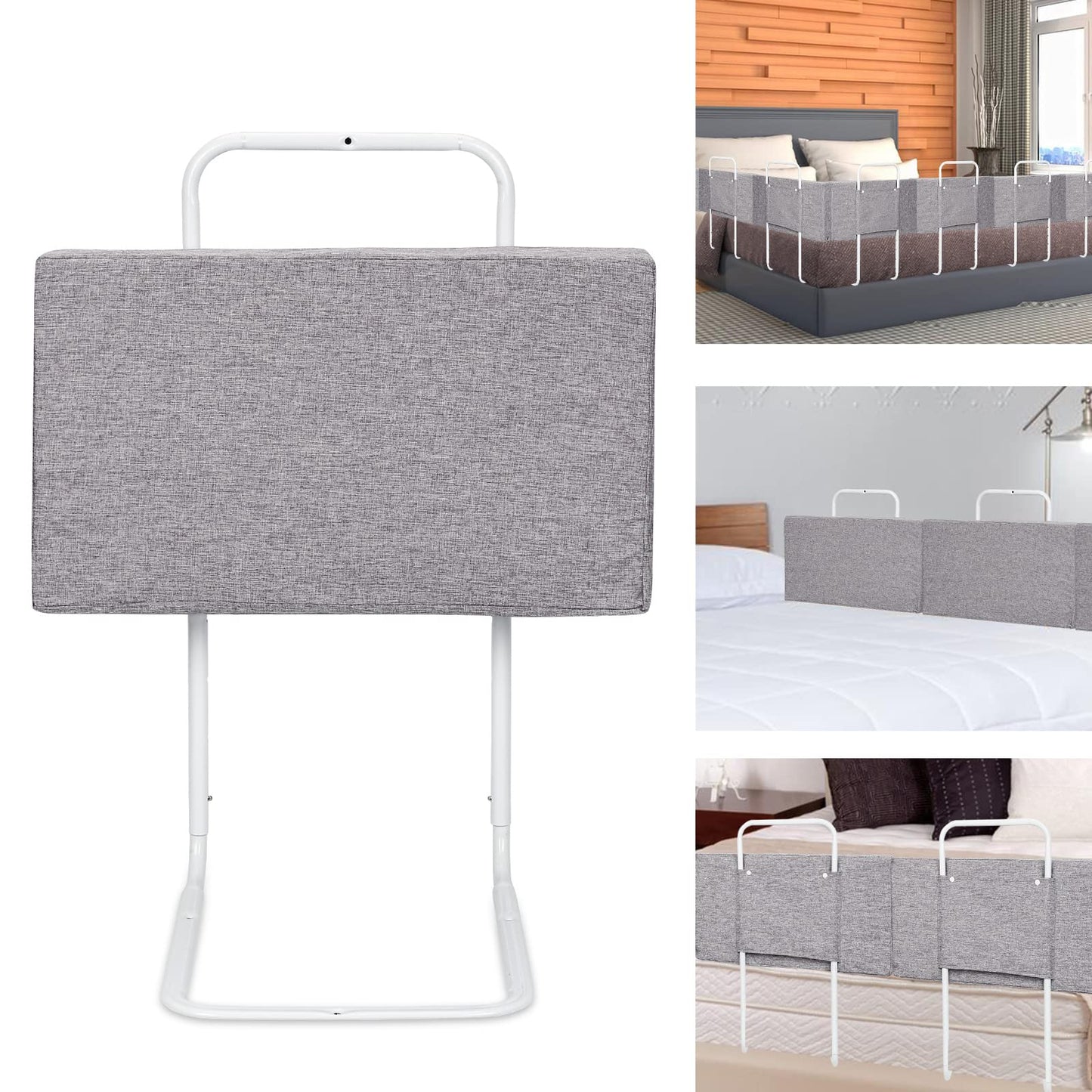 Ikodom bed rail 4x50cm bed guardrail for children 5-hole height adjustable bed guardrail for children, children's bed rail co-sleeping bed for children's bed (200cm, Linen Gray)
