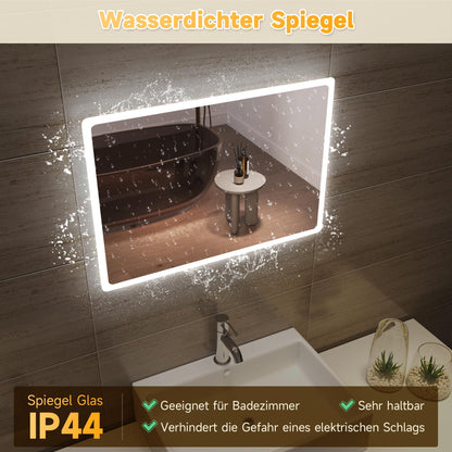 SONNI bathroom mirror with lighting 60x40 cm LED bathroom mirror wall switch bathroom mirror wall mirror light mirror IP44