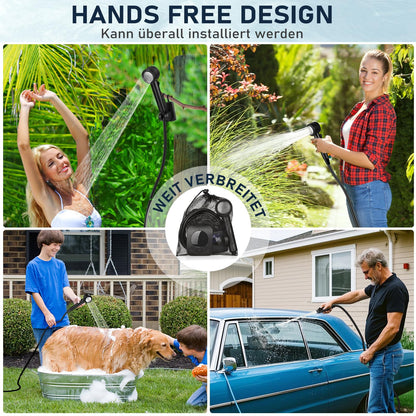 Spopal Camping Shower, [8000mAh] Portable Camping Shower with Pump and Temperature Display, Mobile Outdoor Shower Set with Shower Head and 2M Hose for Camping, Garden, Car Washing, Beach, Travel, Pet.