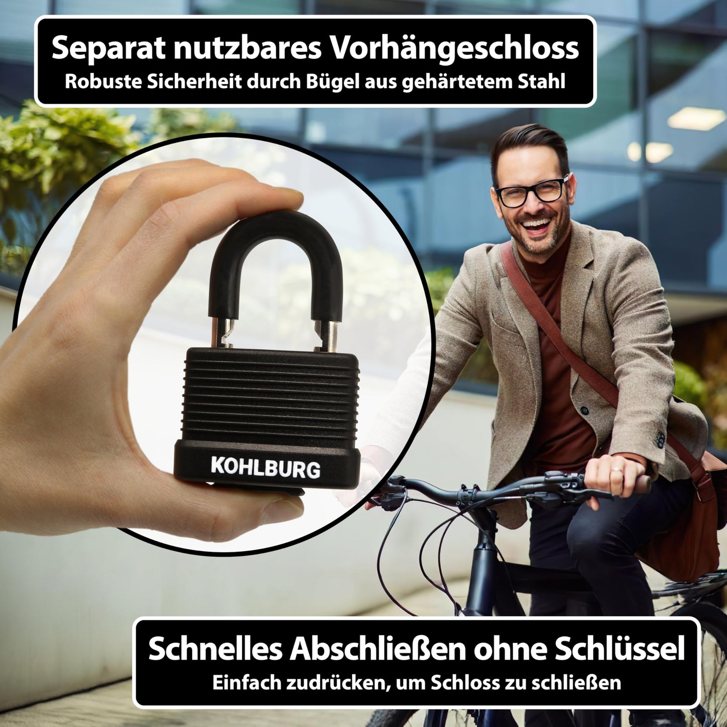 Kohlburg cable lock 2 meters long - lock with key easy to close - 2m loop cable for bike & garden furniture - steel cable 200 cm as bike lock, trailer & stroller