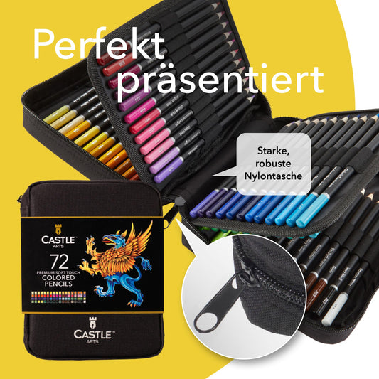 Castle Art Supplies 72 Colored Pencils Set | High-quality color cores with soft lead for experienced artists, professionals, and color enthusiasts | In organized, durable zippered carrying case