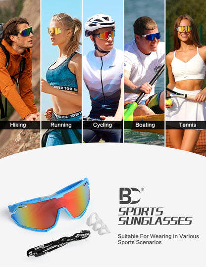 Bircenpro Sport Sunglasses for Men Women - UV Protection Cycling Glasses for Running, MTB, Golf, Road Biking and Cycling