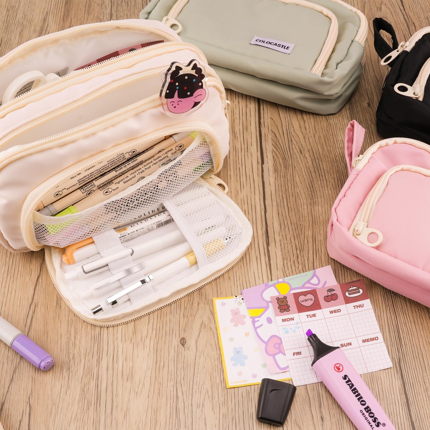 COLOCASTLE Pencil Case with 3 compartments, large capacity for girls, boys, teenagers, and adults. Ideal for school or office use, with a handle for easy carrying.