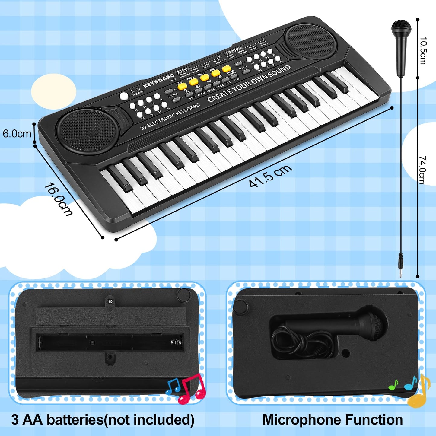 m zimoon Keyboard for Kids with Microphone, Portable Multifunctional Kids Keyboard 37 Keys for ages 3 and up, Musical Toy Piano Keyboard Learning Toy Gift for Boys Girls 3 4 5 6 Years