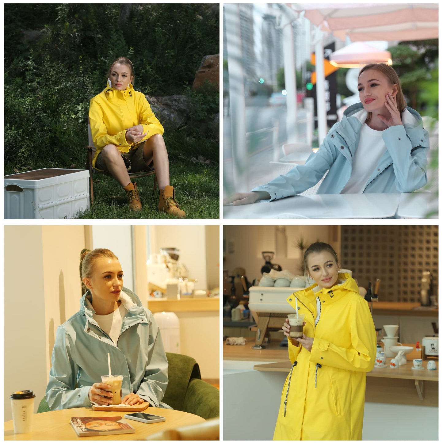 Women's waterproof raincoat, breathable rain jacket, long windbreaker, lightweight transitional jacket, Friesian summer coat, blue, size 38.