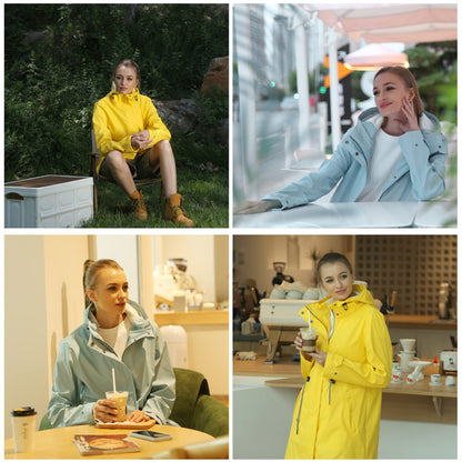 Women's waterproof raincoat, breathable rain jacket, long windbreaker, lightweight transitional jacket, Friesian summer coat, blue, size 38.