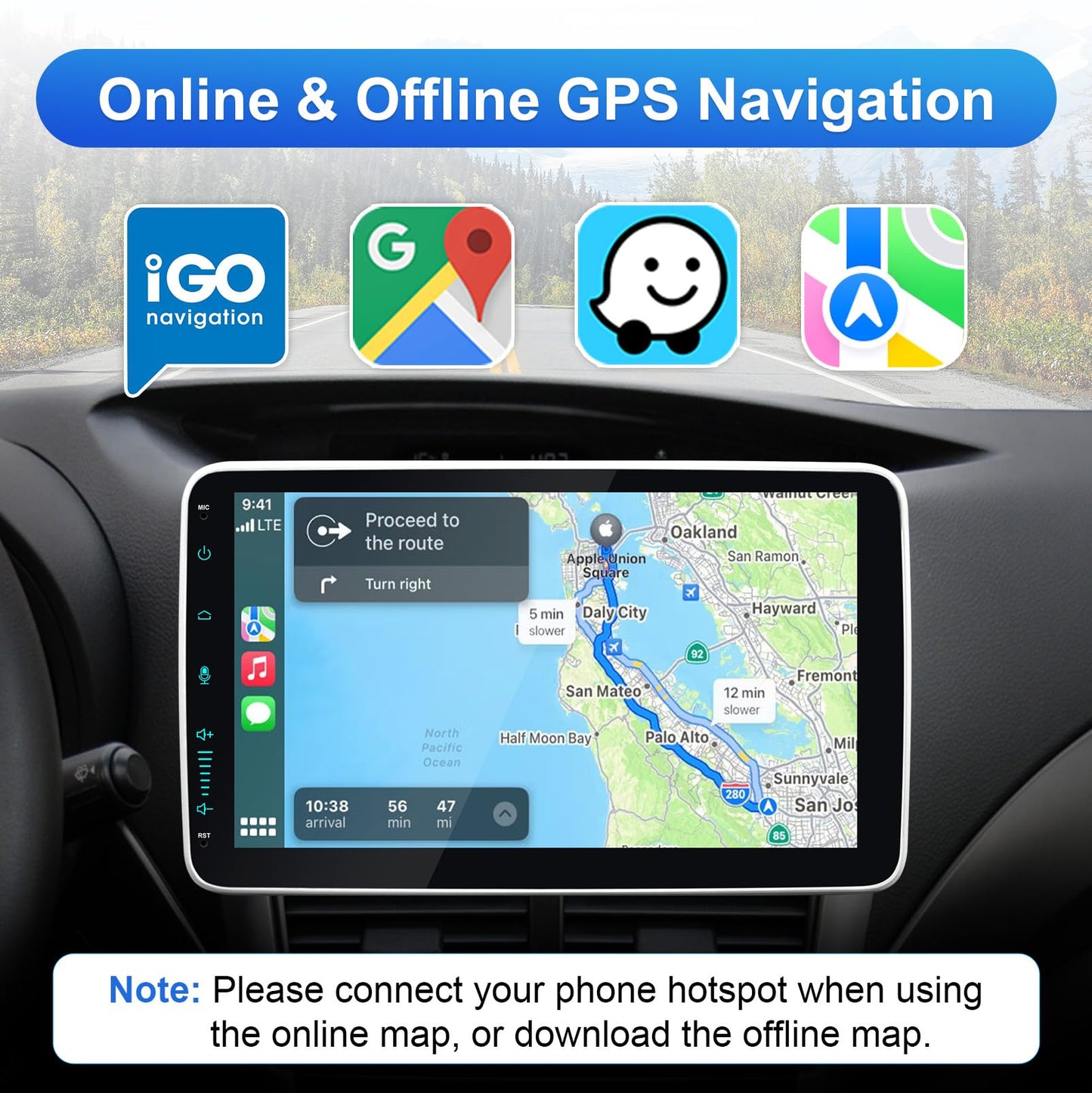 Android 12 car stereo with navigation 10.1 inch screen Built-in DAB+ Wireless Android Auto & Wireless Carplay 1 Din car radio Touch Display with Bluetooth 8 Core 2G+32G WiFi 4G GPS RDS AM Rearview camera