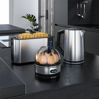 Arendo Sevencook egg cooker 400 W - stainless steel design - cooks 1-7 eggs - on/off switch - 3 cooking levels - keep warm function - signal tone - BPA-free - silver